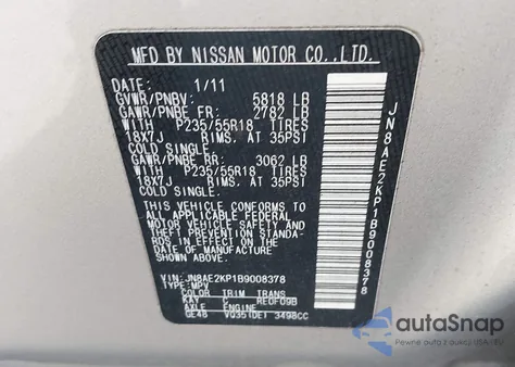 2011 Nissan Quest Sl z USA, uszkodzony, nr VIN JN8AE2KP1B9008378